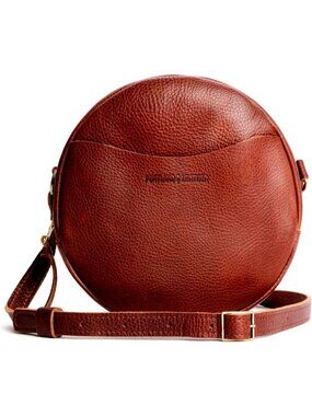 Stylish Full-Grain Leather Circle Crossbody Bag for Women - Chic & Versatile